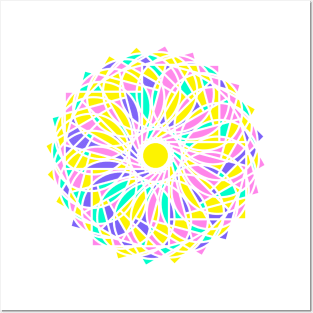 Geometric repeated elements in round ornament in random bright neon colors Posters and Art